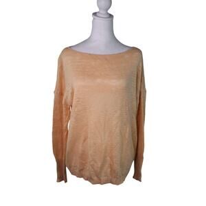 Alice + Olivia Peach Lightweight Sheer Sweater Long Sleeve Shell Boatneck Medium